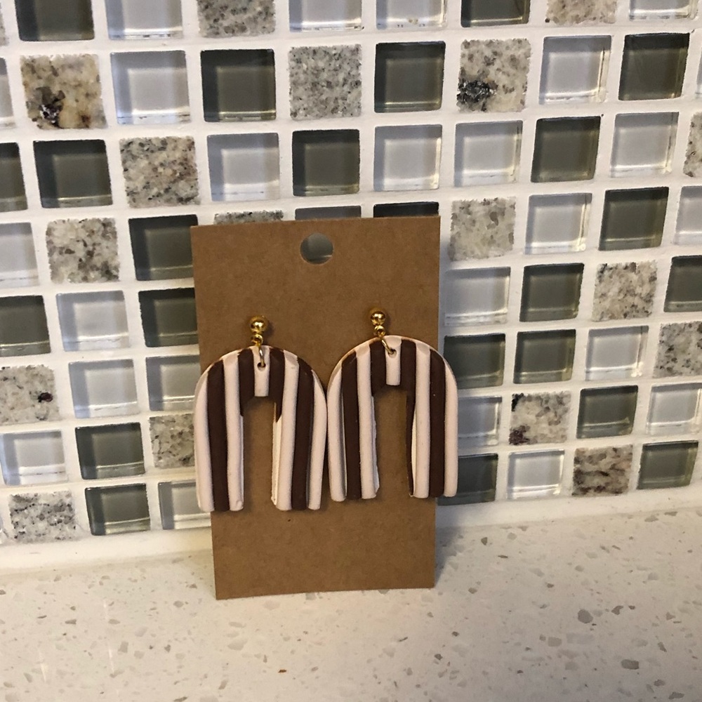 Brown & Nude Flat arch dangle earrings handmade
